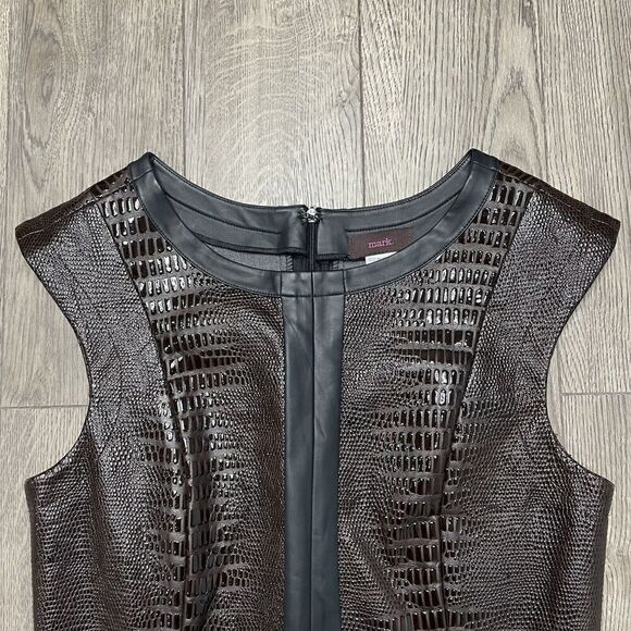 mark. Brown Black Faux Leather Sheath Dress Embossed Animal Print Size Medium - Picture 3 of 12
